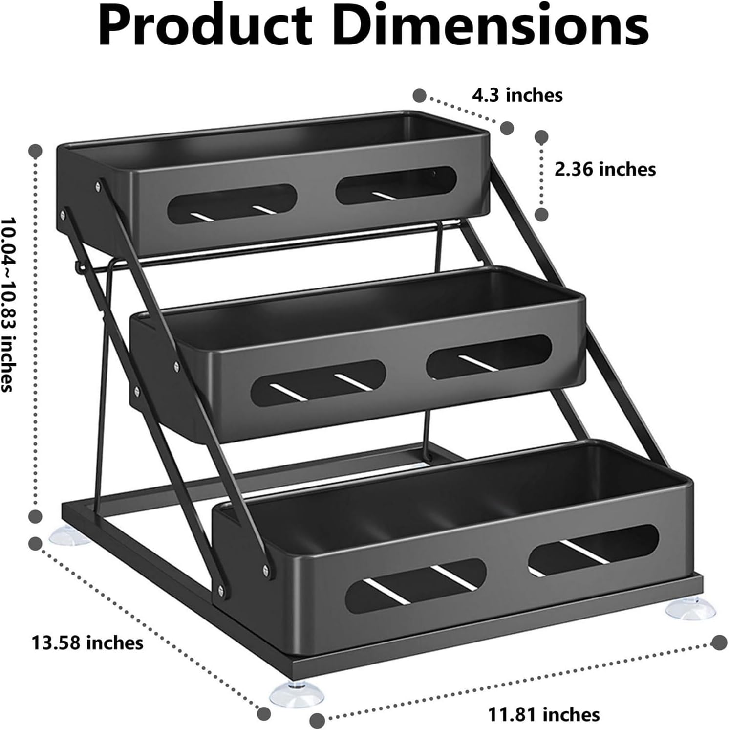 Ceetug 3 Tier Foldable Spice Rack, Black | Iron, For Countertop, Kitchen Seasoning Organizer, For Cabinet