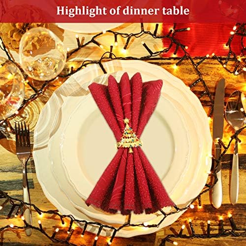 Outus 12 Pack Christmas Tree Napkin Rings Gold Metal Holders