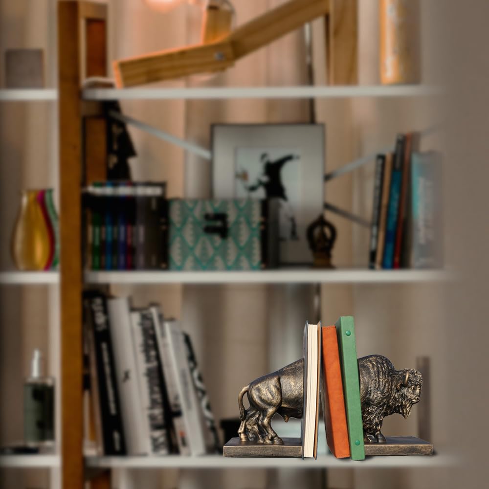 Art bookend / Polyresin Buffalo Bookend / Set of 2