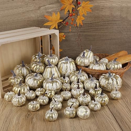 winemana 46 Pcs Artificial Gold Pumpkins Fall Decorations for Home