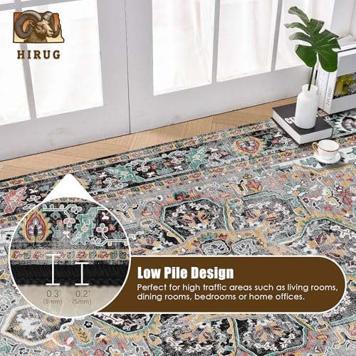 Washable Area Rug 9' x 12' Vintage Traditional Persian Mat - Foldable Distressed Non-Slip Machine Washable Carpet for