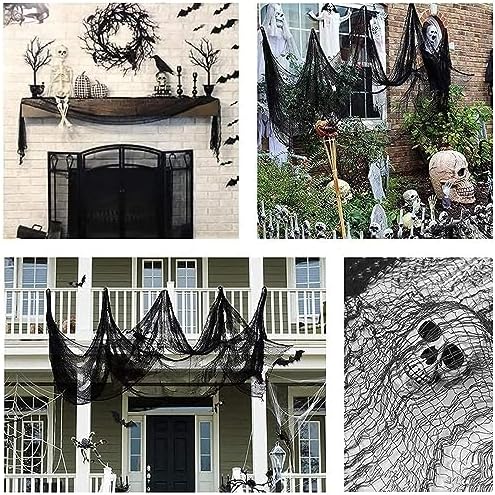 4 Pack Halloween Creepy Cloths, Scary Spooky Cloth Creepy Gauze, 30 x 72inch Freaky Loose Weave Creepy Cloth, Decorations for Haunted Houses Props Halloween Wall Outdoor Indoor Decor (Black)