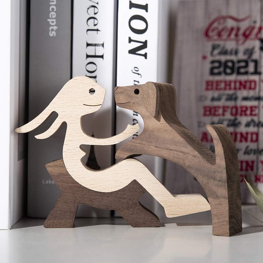 Handmade Wooden Statue / Relaxing Woman and Dog