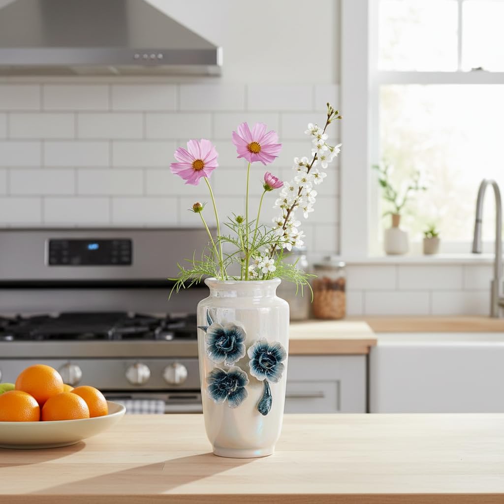 Ceramic Vase / Small Modern Vase for Flowers / White / 7 Inch