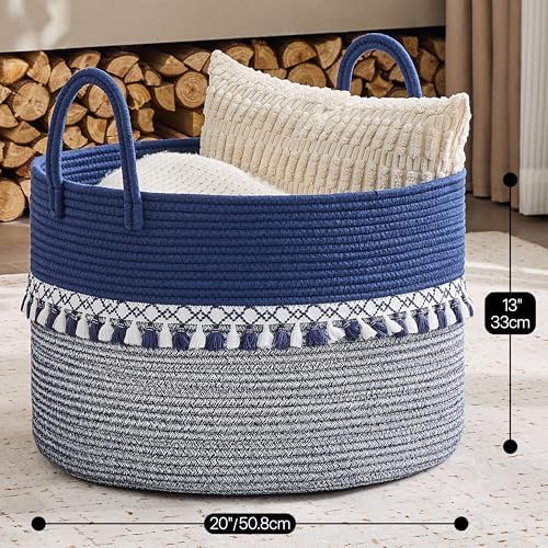 KAKAMAY Large Blanket Basket with Handles, Storage Basket for Living Room