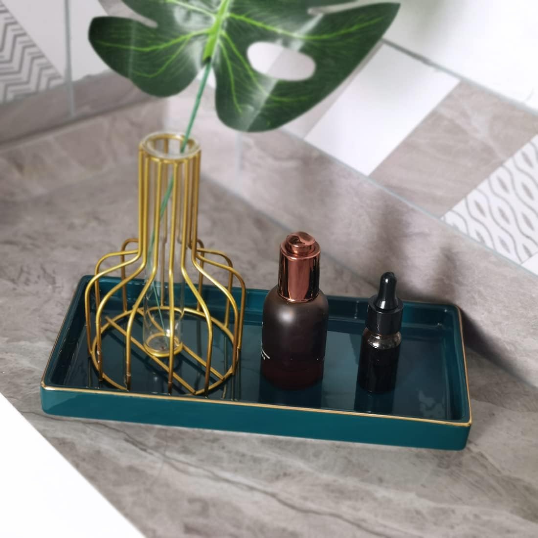 Ceramic Bathroom Tray for Countertop / Green / 10 x 5