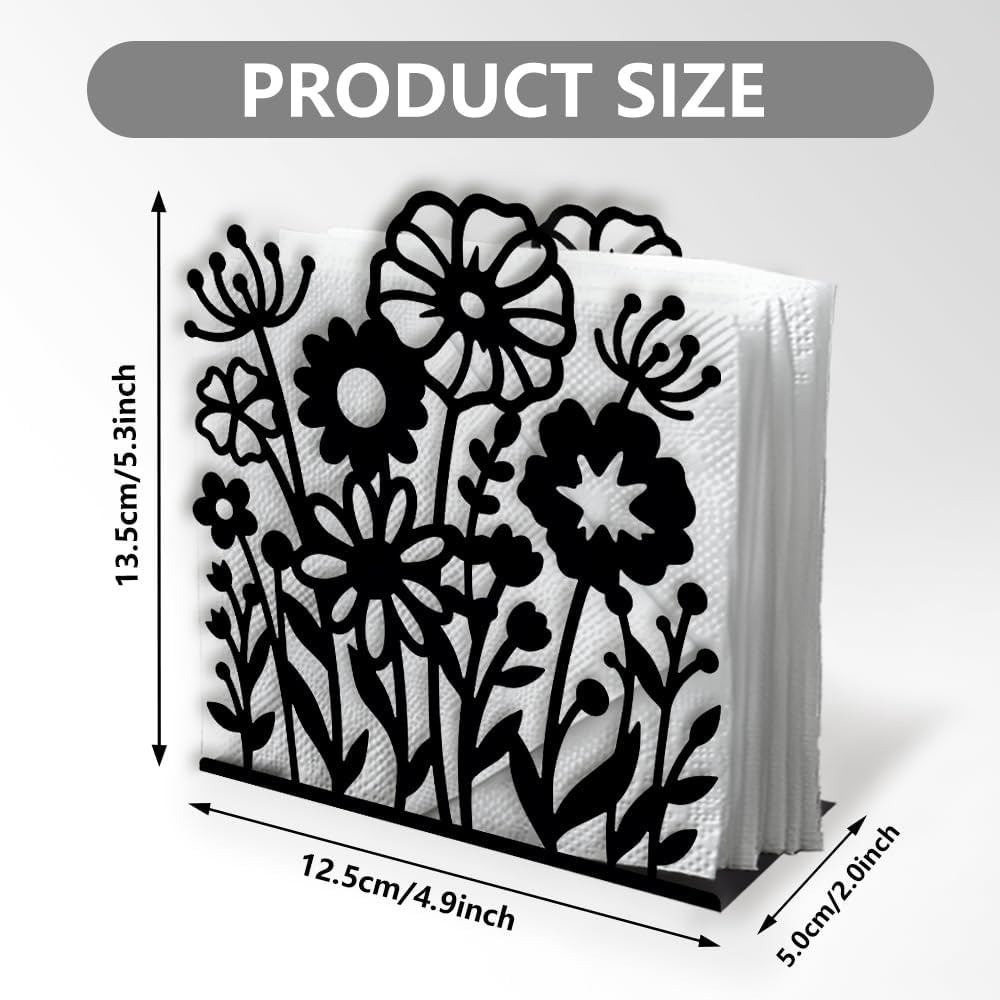 Decorative Metal Napkin Holder / Wildflowers / Black / 4.9 x 5.3 x 1.9