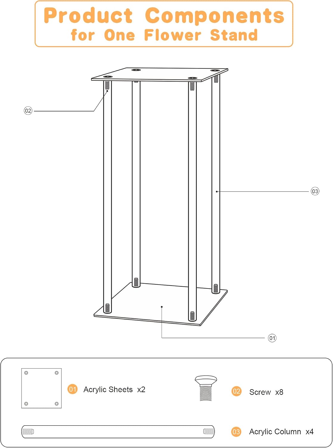 YALLOVE 10-Pack 23.6-Inch Clear Acrylic Flower Stands | Pedestal Centerpieces for Wedding, Baby Shower and Birthday