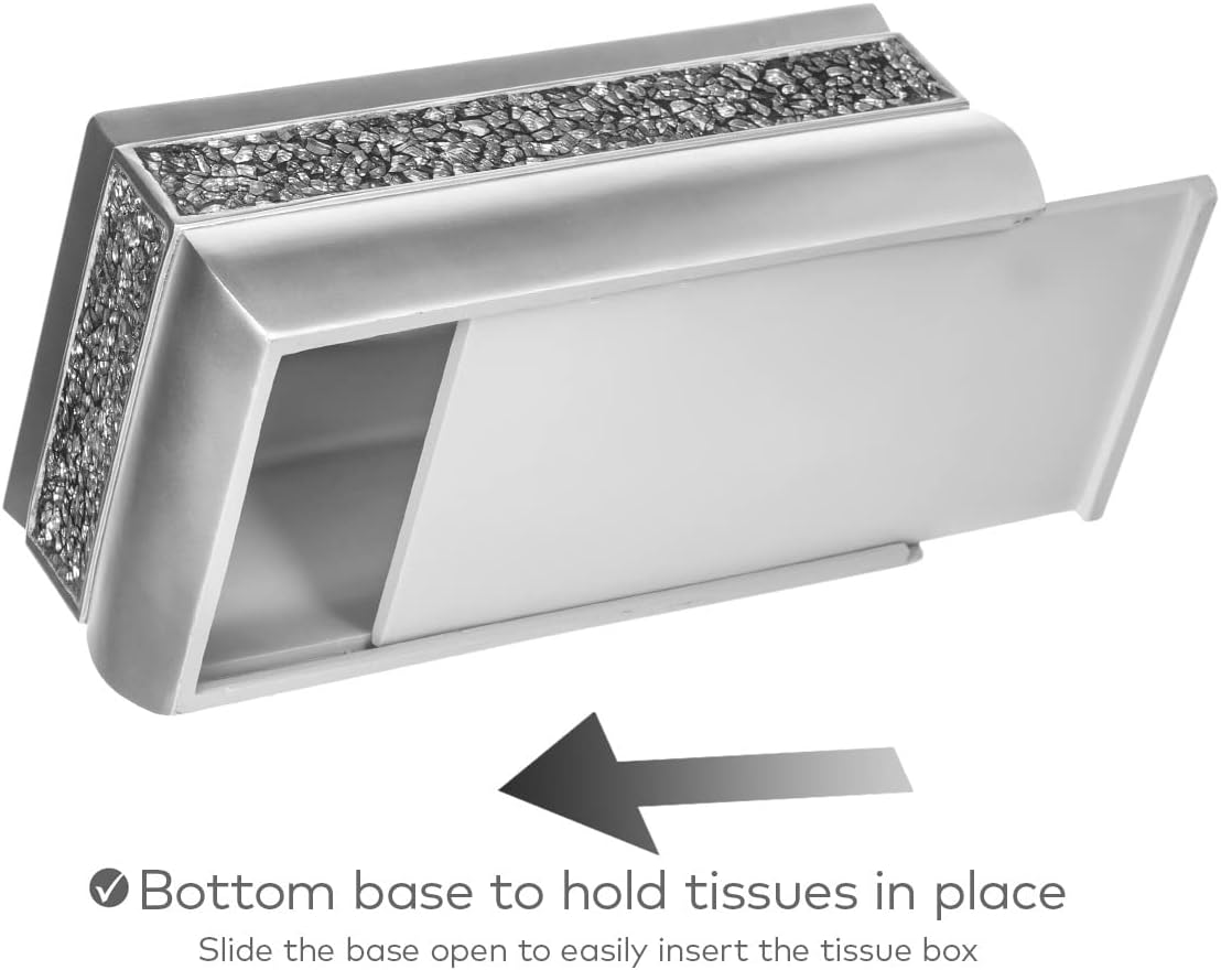 Crackled Glass Silver Tissue Box Cover Rectangular - Decorative Bling Tissue Box Holder With Beautiful Mosaic Glass