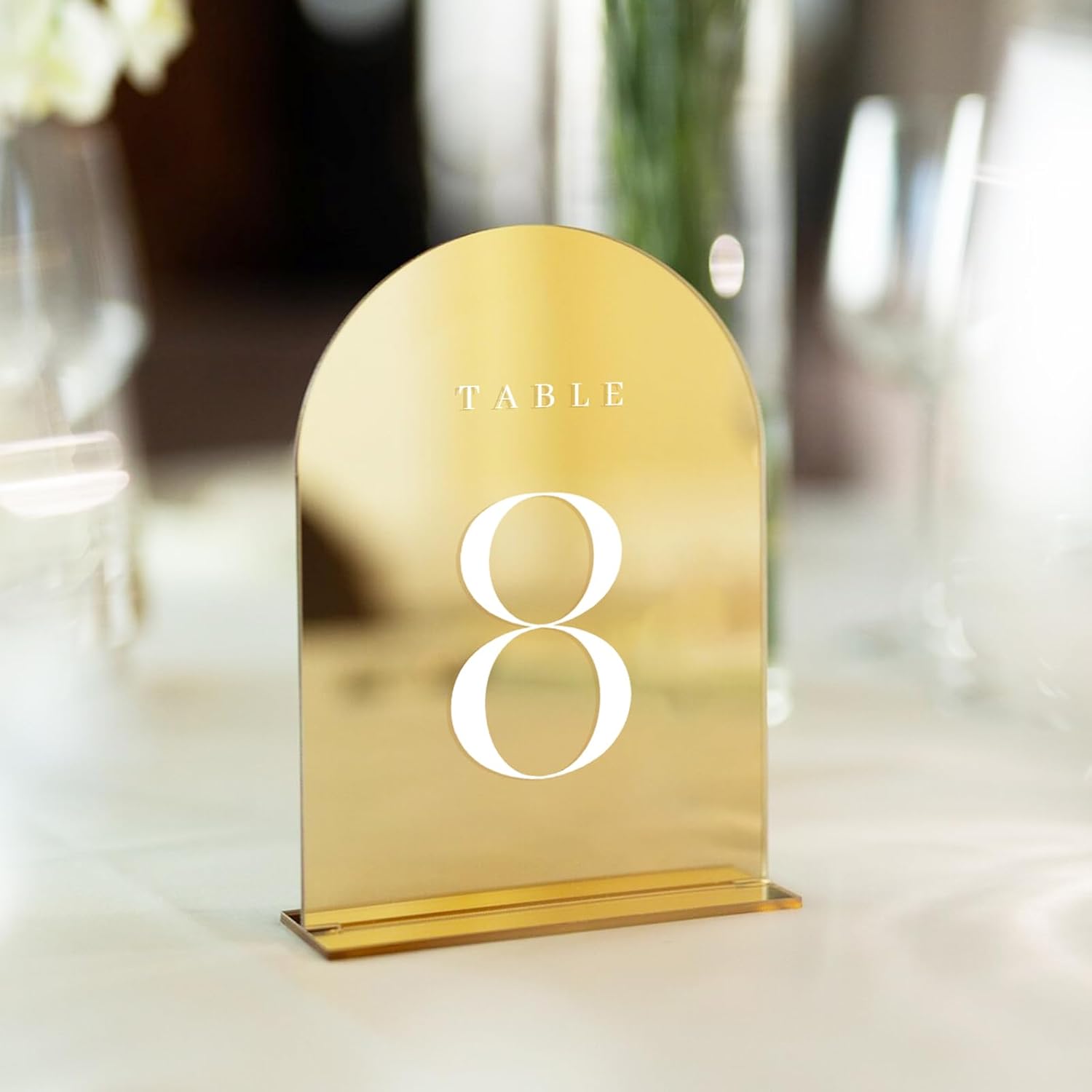 Gold Mirror Arch Table Numbers for Wedding, 25 Pack 5x7" Gold Mirror Arch Acrylic Signs with Stand Acrylic Table