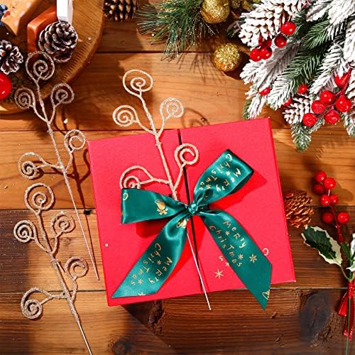 Ysleen 50 Pcs Glitter Tree Picks and Sprays Twigs Branches, Champagne