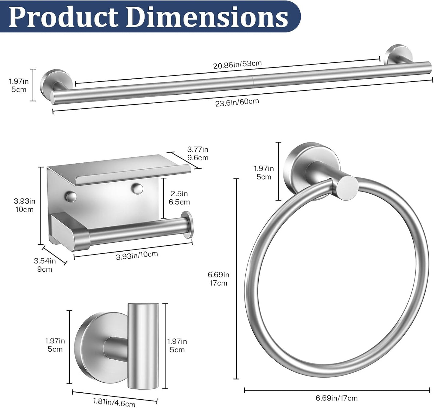 5 Pieces Bathroom Hardware Set Brushed Nickel Towel Bar Set Round Towel Holder Set Upgraded Paper Towel Holder with