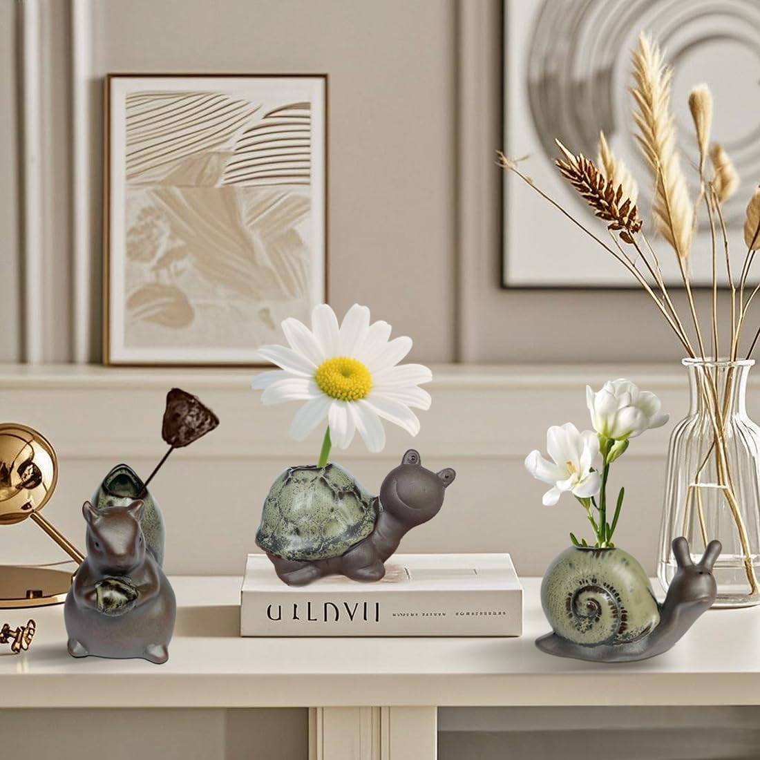 Ceramic Garden Figurines Statue Turtle / Set of 3