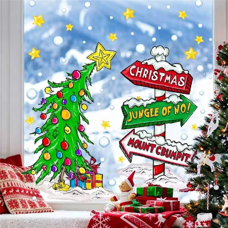 34.2"x17" Christmas Window Clings Curved Xmas Tree Arrow Yard Sign Decals