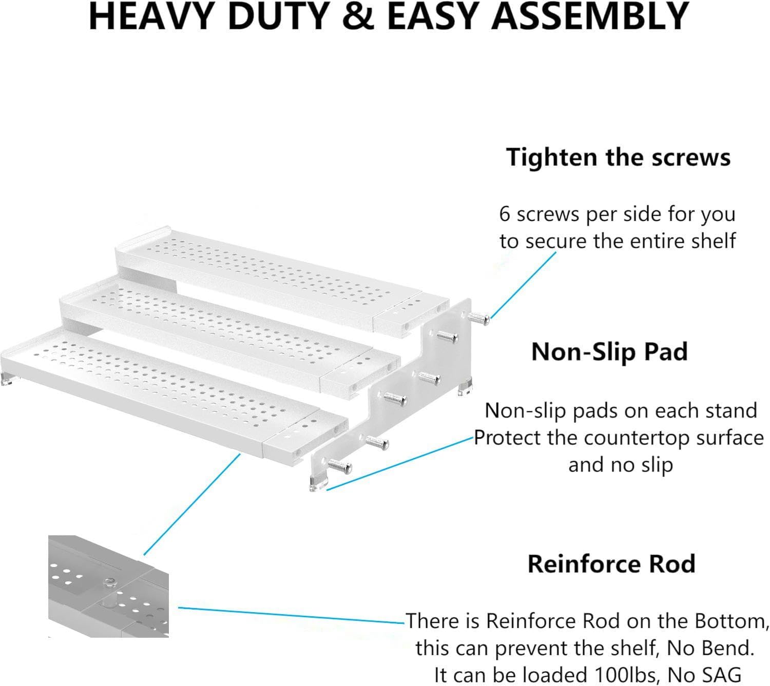 Expandable Spice Rack organizer with 3-Tier step shelf,Modern Design heavy duty,Non Skid and Visibility ,Great for