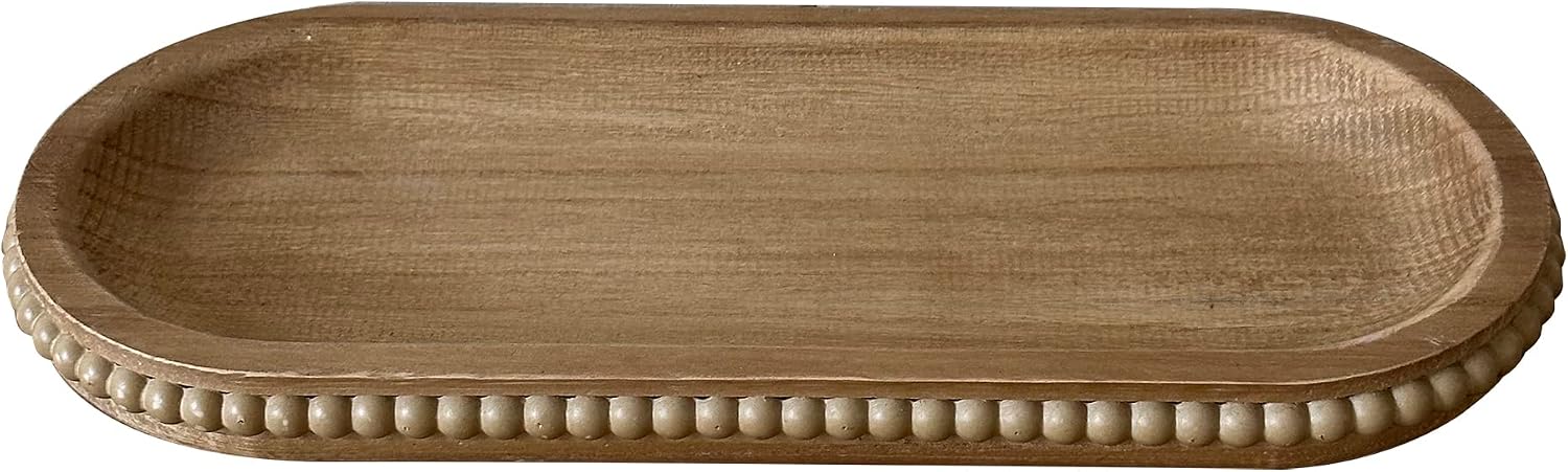 Rustic Beaded Tray / Natural / 11.8 Inch