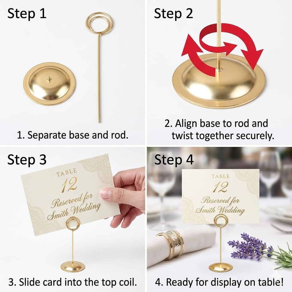HOHIYA 12 Pack 12" Gold Table Number Holders for Weddings & Events | Elegant gold stands display table numbers, menus