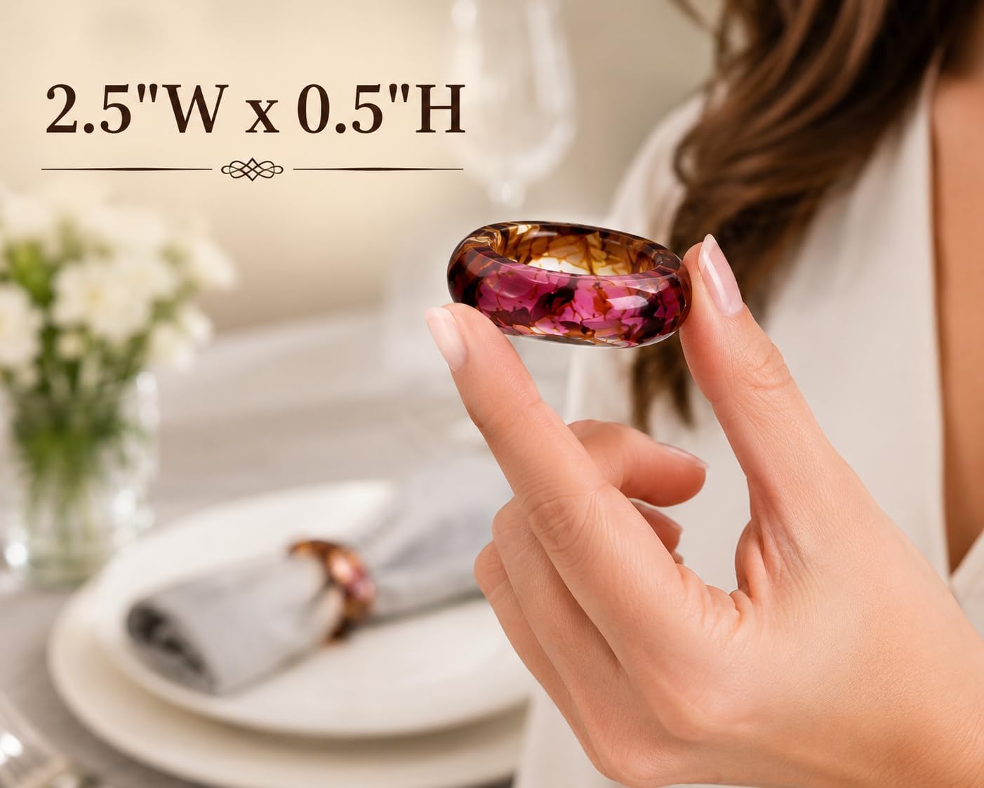 Alpha Living Home Spring Epoxy Napkin Rings, Set of 12, Multi-Color | Handcrafted resin, glossy finish, 2.5x2.5x0.5 in