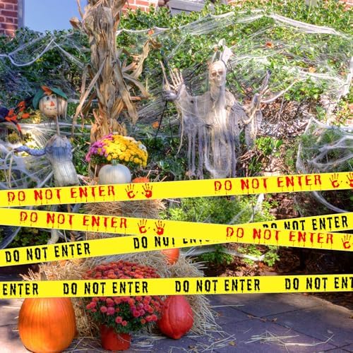 2Pcs Halloween Decorations Caution Tape - 2 inch x 164 feet Do Not Enter Caution Tape Roll Yellow Scary Hazard Warning Tape Safety Outdoor DIY Spooky Decorative for Party,Door,Danger Areas,Indoor