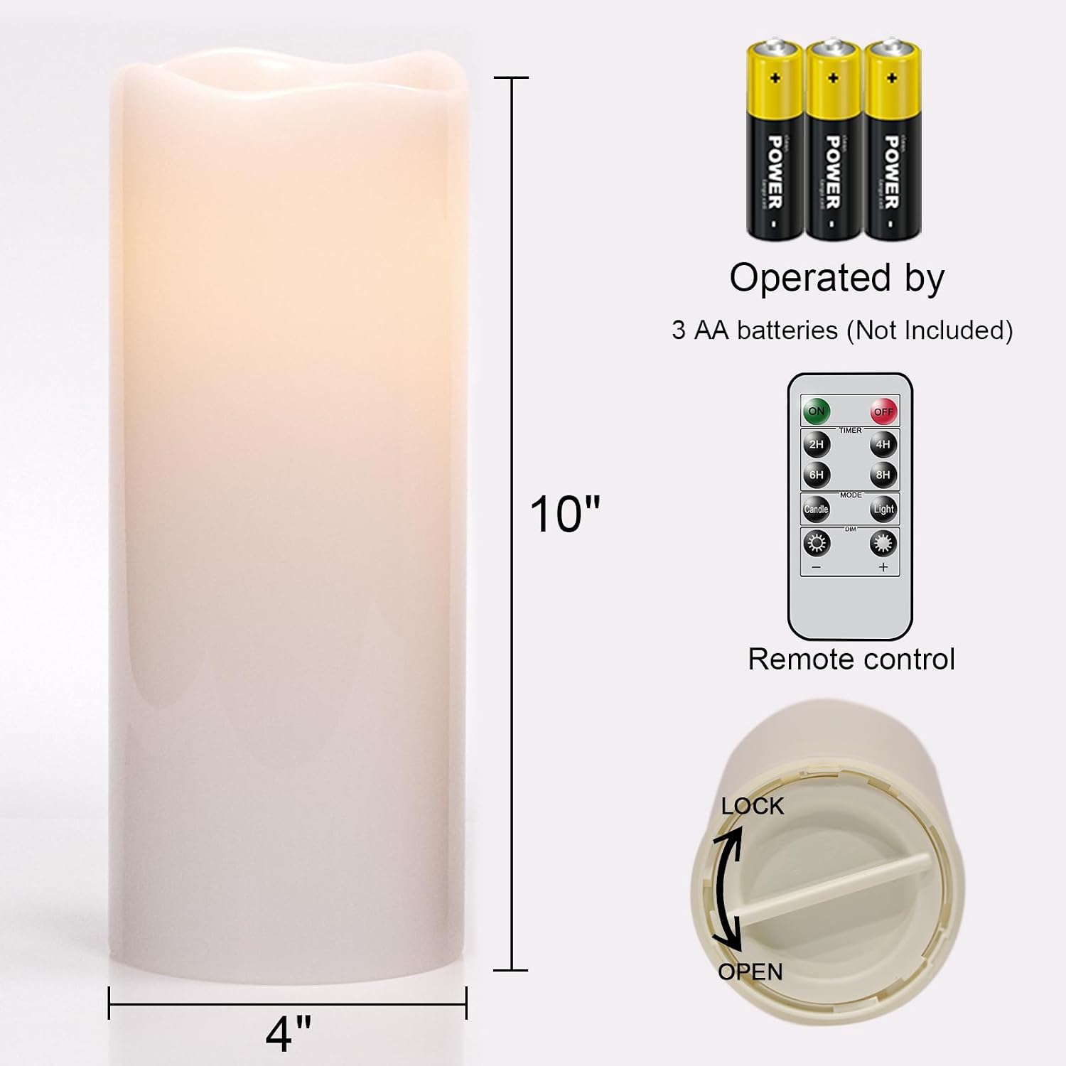 Eldnacele 10"x4" Large Outdoor Flameless Pillar Candles with Remote Timer | Battery Operated Candles LED Flickering