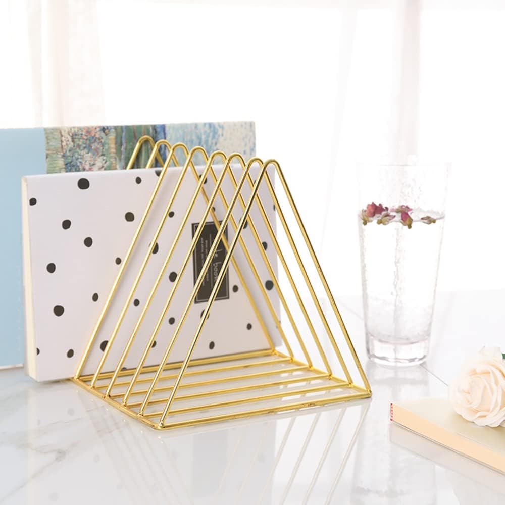 Sooyee 2 Pack 9 Slot Gold Magazine Holder, Desktop File Sorter Organizer Triangle Bookshelf Decor for Home Office, Iron