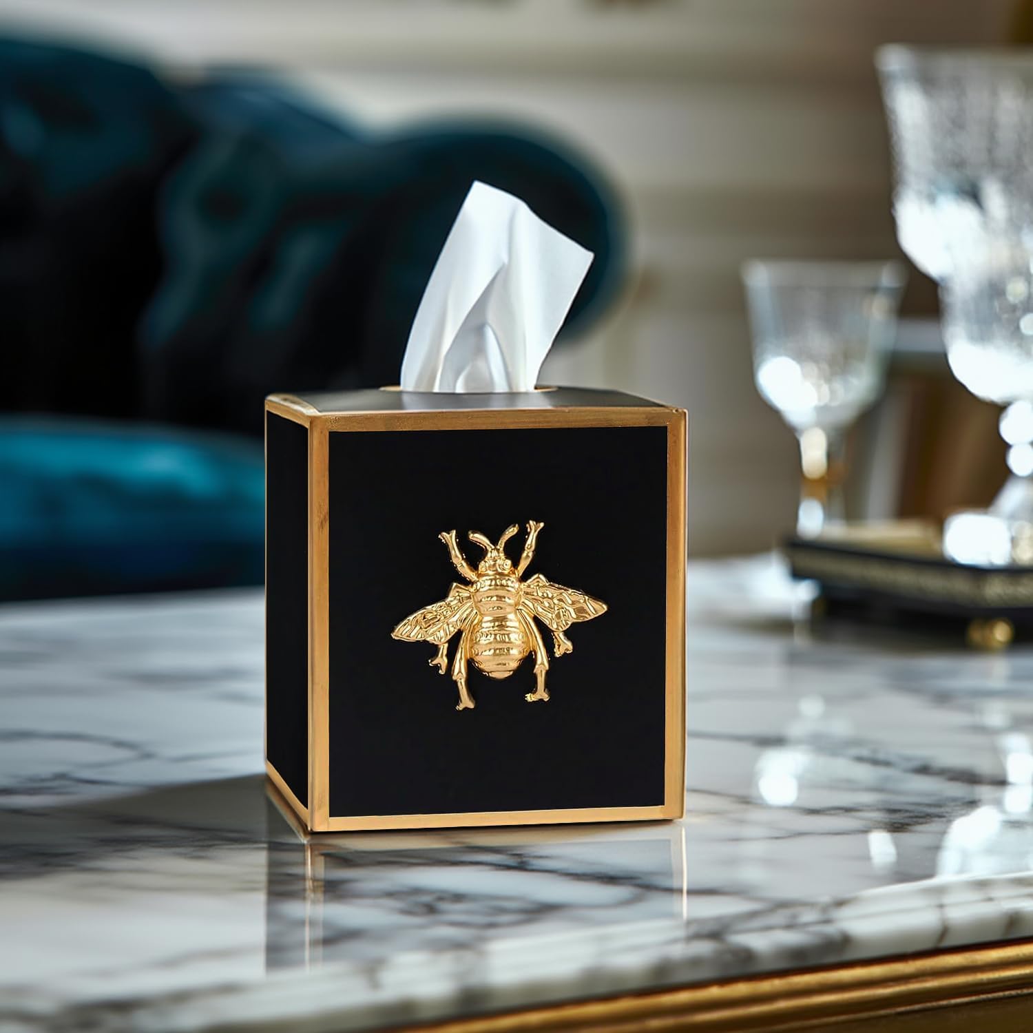 Cube Tissue Box Holder / Black Lion / Paws & Claws