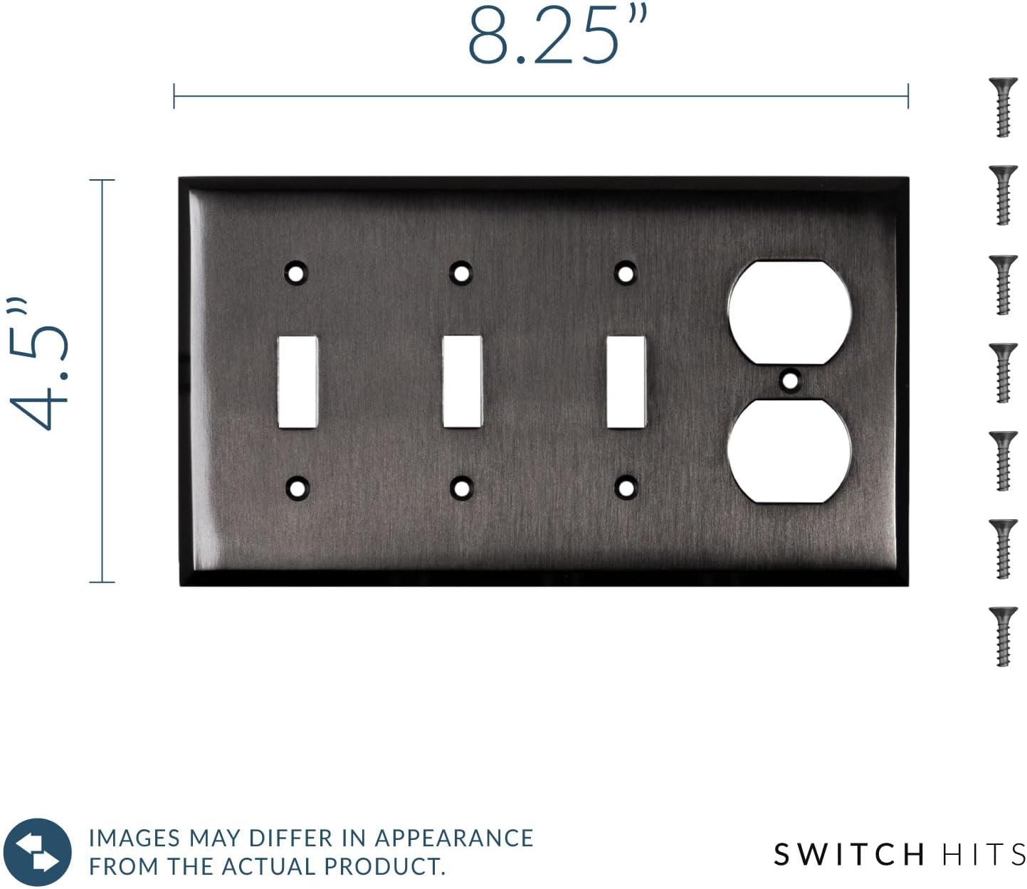 Satin Nickel Black Outlet Wall Plate | 3 Toggle - 1 Duplex | 8.25" x 4.5" | Hand-Polished Brass Construction