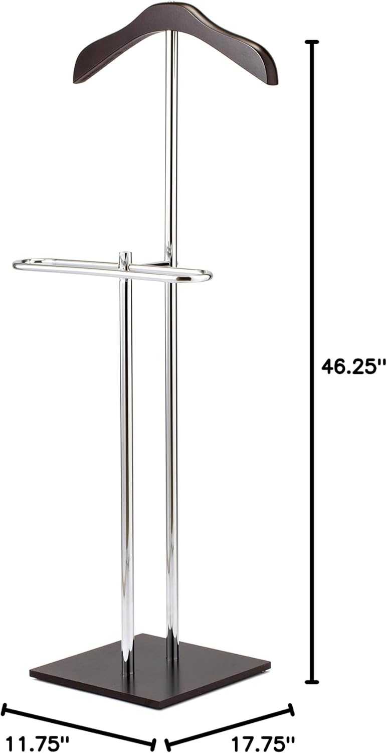 MyGift Brown Wood Metal Valet Suit Stand Garment Organizer Rack | Executive Style Organizer, Wood Metal Design, Coat