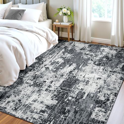 RELEANY Washable 4'x6' Abstract Area Rug for Living Room Black White
