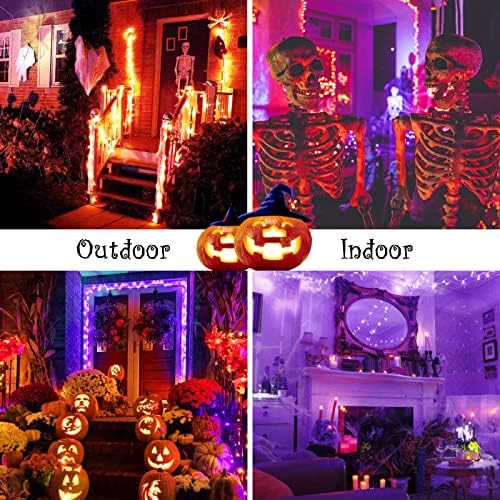 JMEXSUSS 2 Pack Orange Purple Halloween Lights Outdoor, Total 200 LED 66FT