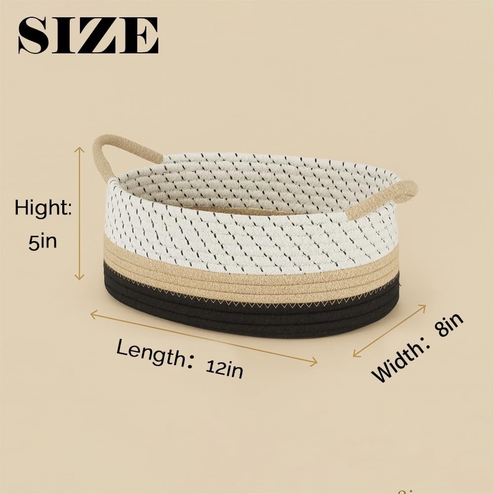 Woven Gift Basket / Brown&black with Brown Handle / 12 x 8 x 5 / Oval