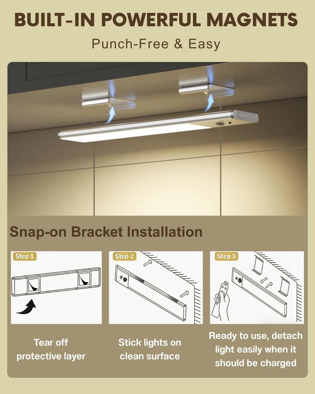 Under Cabinet Lighting Wireless Motion Sensor Light Indoor, 12" Rechargeable Kitchen Bar Lights, 300LM Ultra-Bright