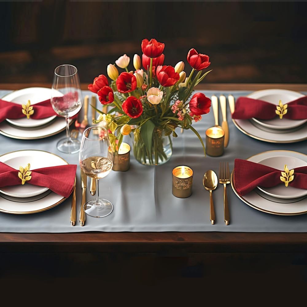 50 Pcs Gold Leaf Napkin Rings Set, Metal Napkin Ring Holders Buckles for Table Decorations, Napkin Holders for Cloth
