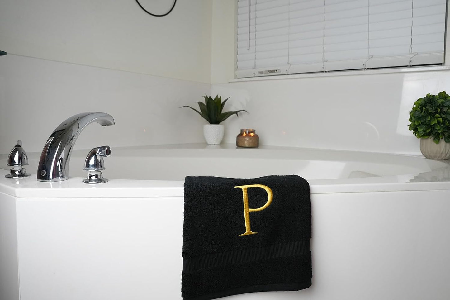 Black with Gold Monogrammed Hand Towels for Bathroom - Set of 2 Letter N | Luxury Hotel Quality Initial Towels For