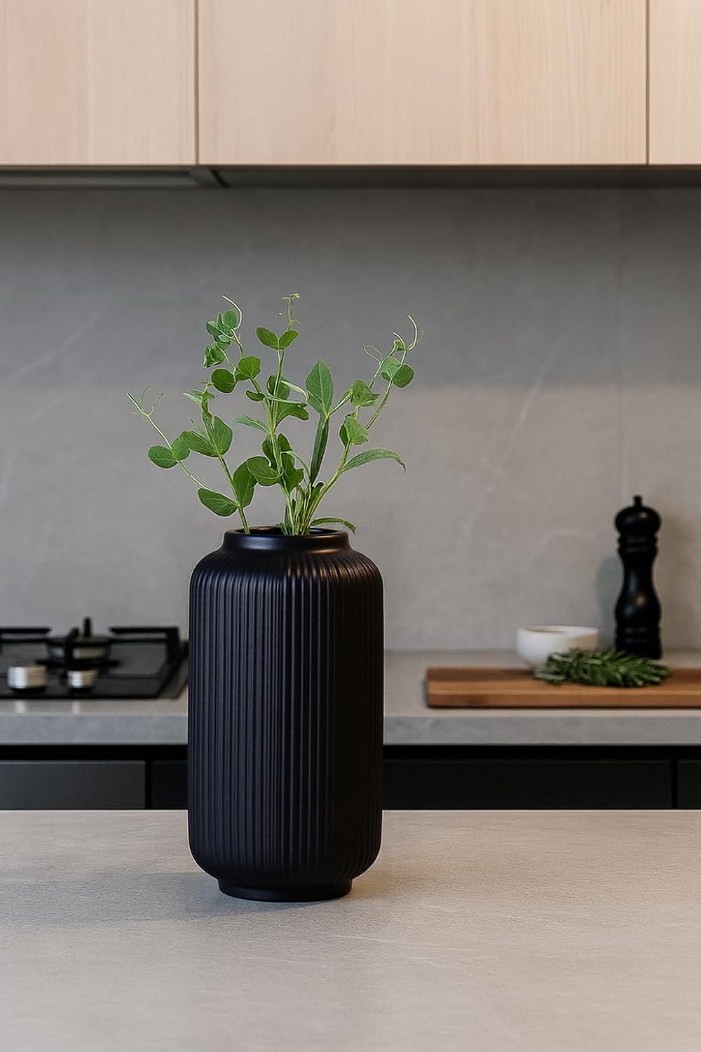 Ceramic Vase / Modern Wide Mouth Decorative Vase / Black02 / Black / 8 Inch