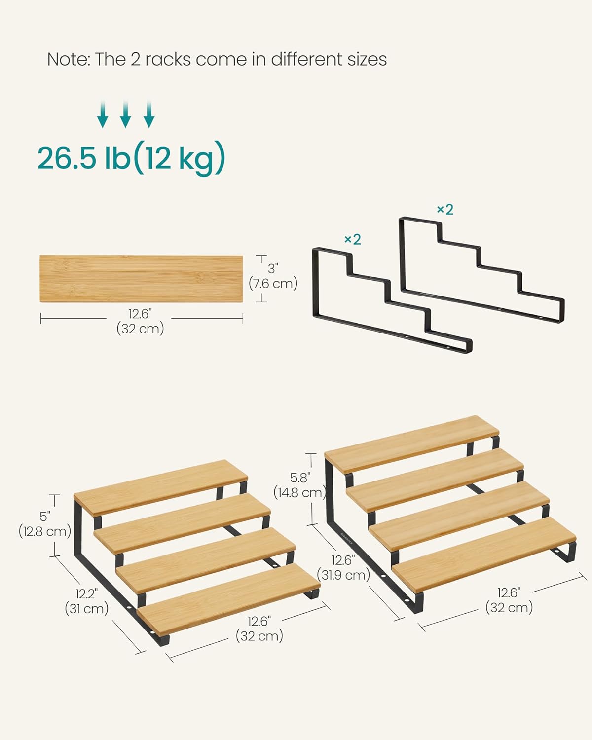 SONGMICS Display Risers, Set of 2 Engineered Wood Perfume Organizer Stand, 4-Tier Cupcake Stand Holder, Spice Rack