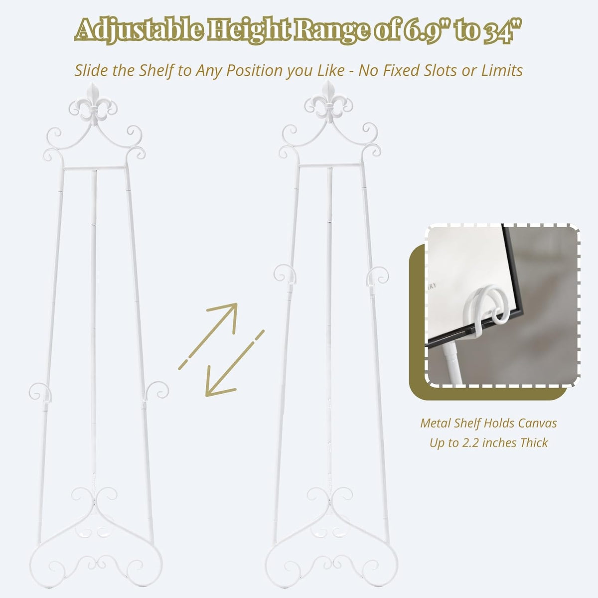 60” H White Easel Stand for Sign Metal Adjustable | Large Display Standing Heavy Duty for Displaying Pictures Wedding