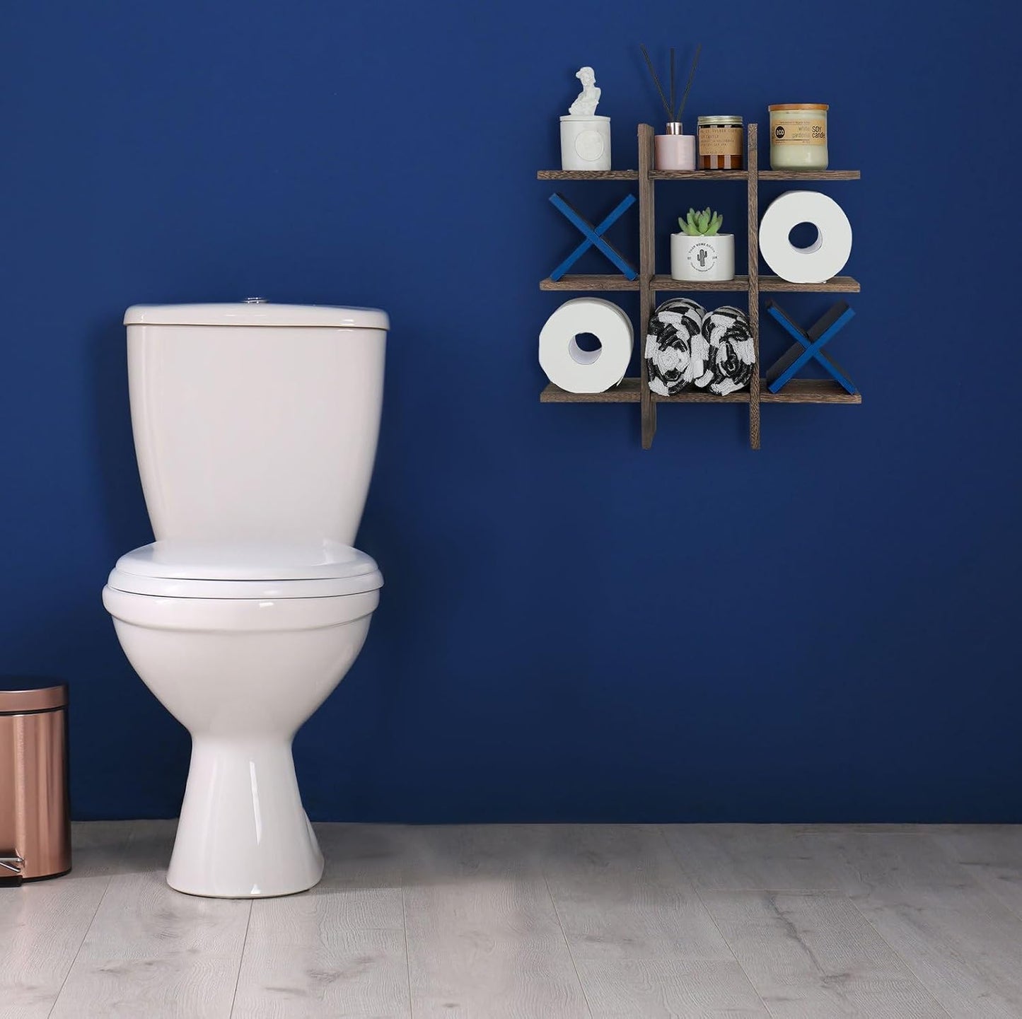 Weysat Tic Tac Toe Toilet Paper Holder,Brown, Black | Farmhouse Bathroom Decor, Freestanding or Wall Mount Storage for