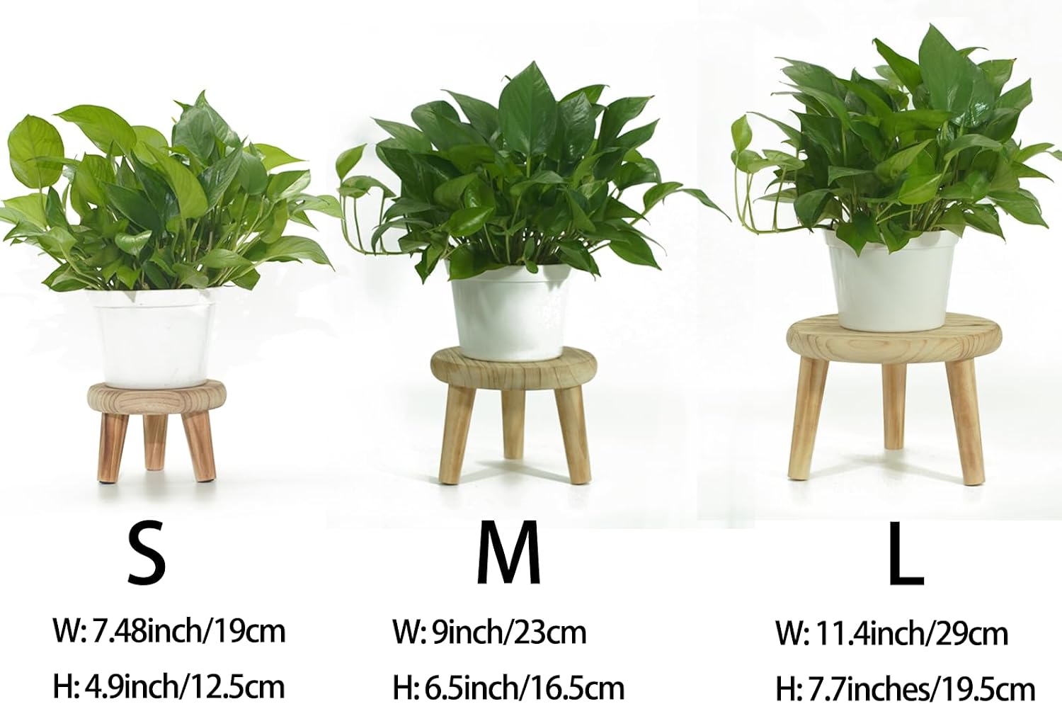 Wood Stool Plant Stand / Beige / Medium / 8 Inch / Set of 2