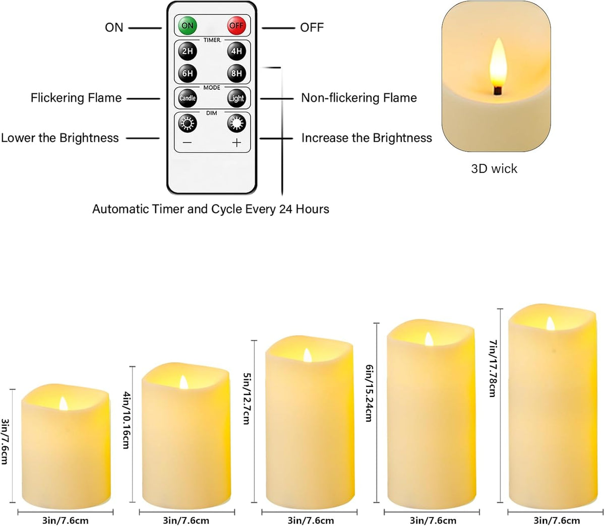 kakoya Flameless Candles with Remote Control and Timer,Flickering Battery Operated LED Pillar Candles Plastic Set of