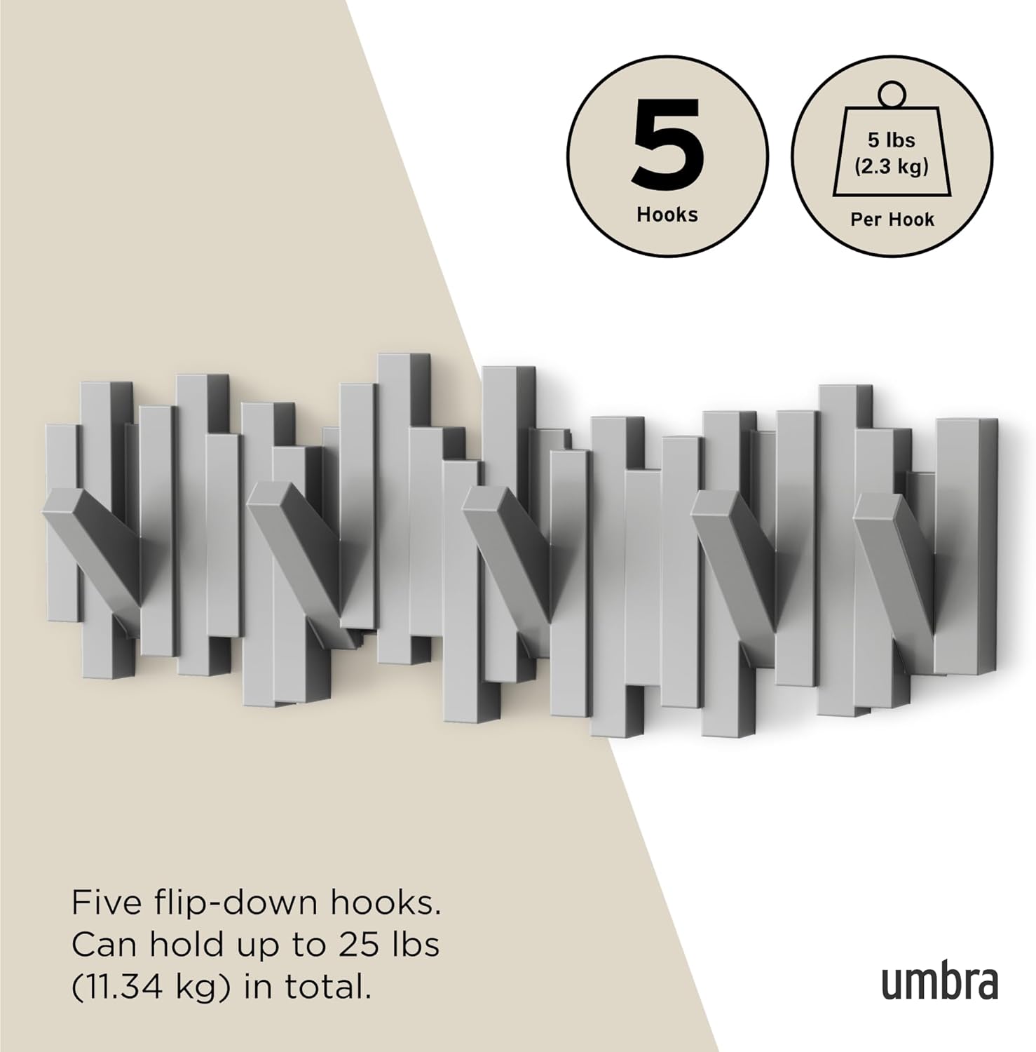 Space-Saving Storage Organizer / Gray / 5-hook