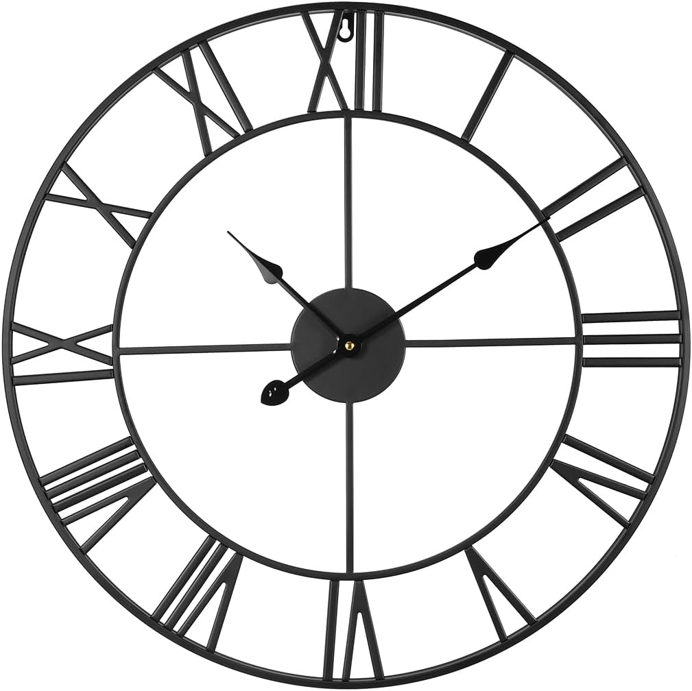 VEVOR Large Wall Clock, 24 in Wall Clock Roman Numerals, Battery Operated Non Ticking Classic Decorative Round Clocks