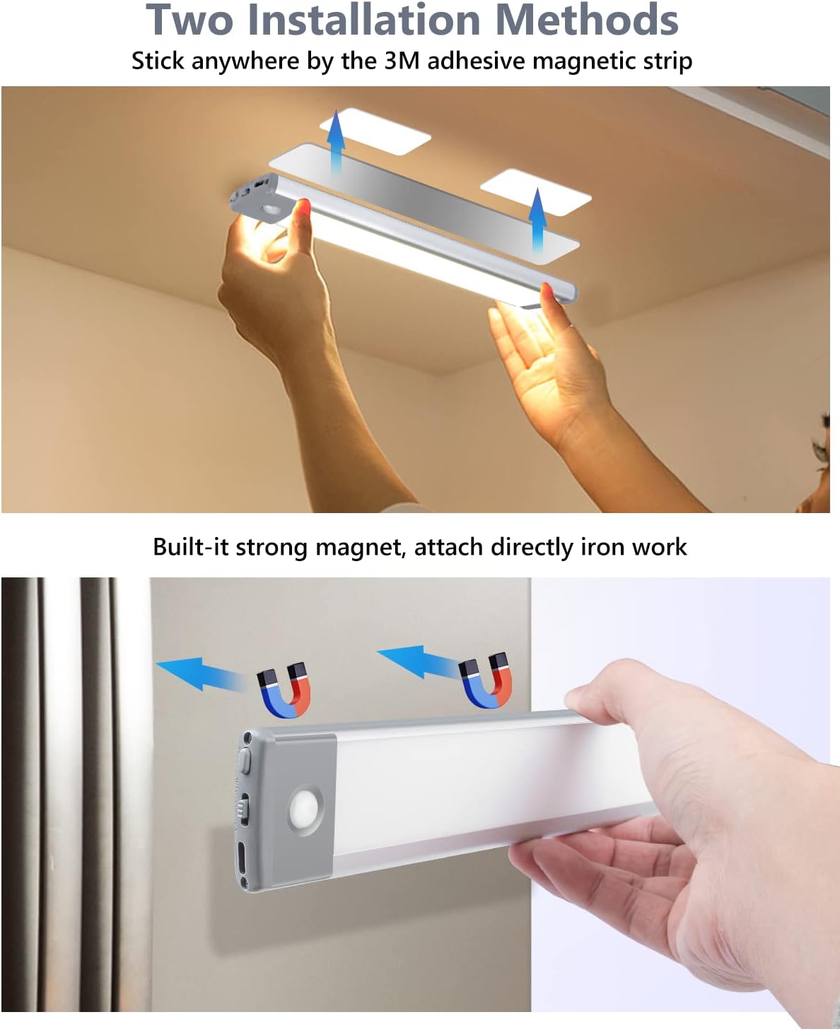 PRIORARE 35 LED Under Cabinet Lights, Wireless 3 Color Motion Sensor Light | 2 Packs Indoor Led Closet Light 1000mAh