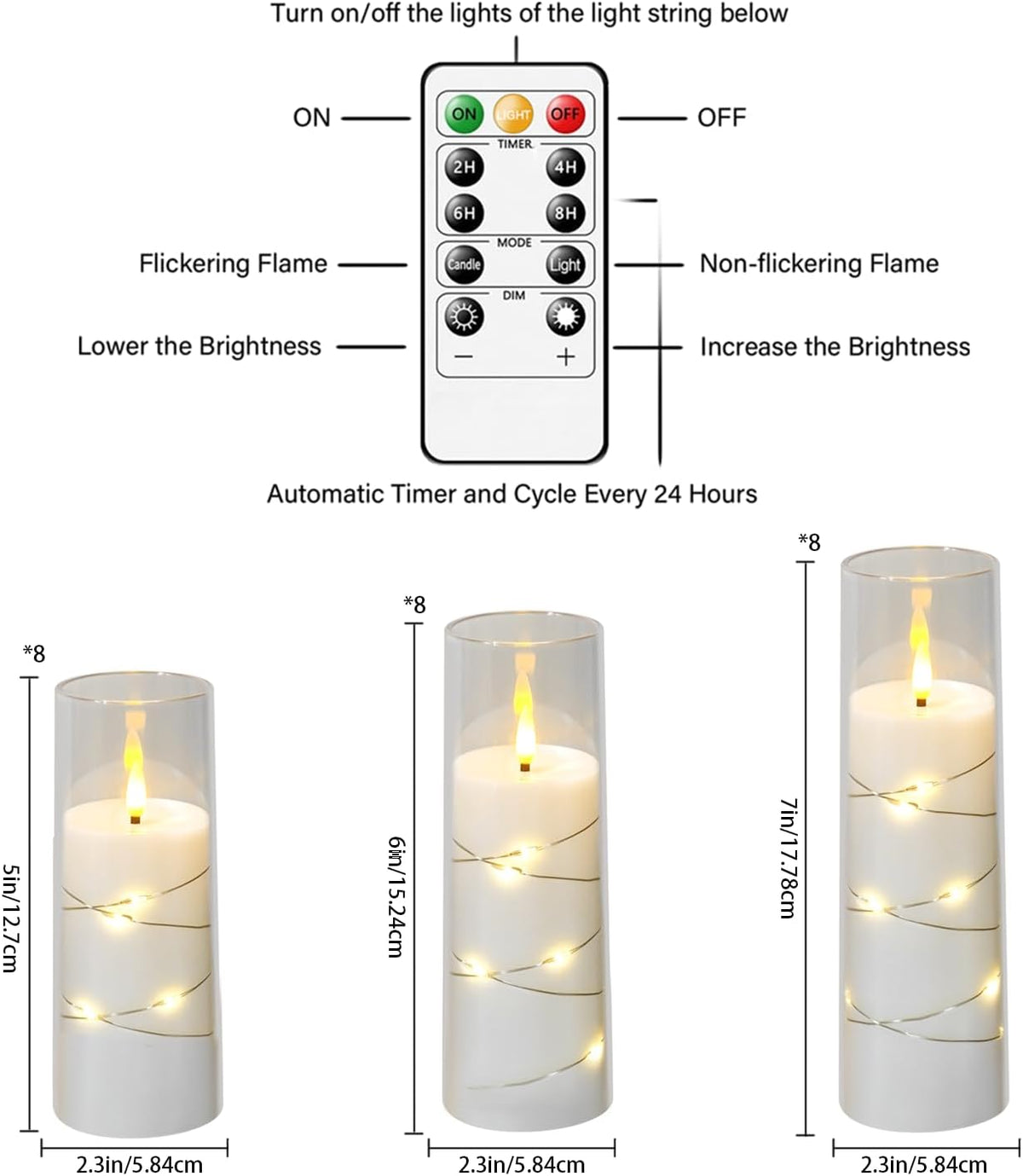 Nimiko Flickering Flameless LED Candles,Battery Operated Candles 24 Pcs with Embedded Star String,Acrylic LED Pillar
