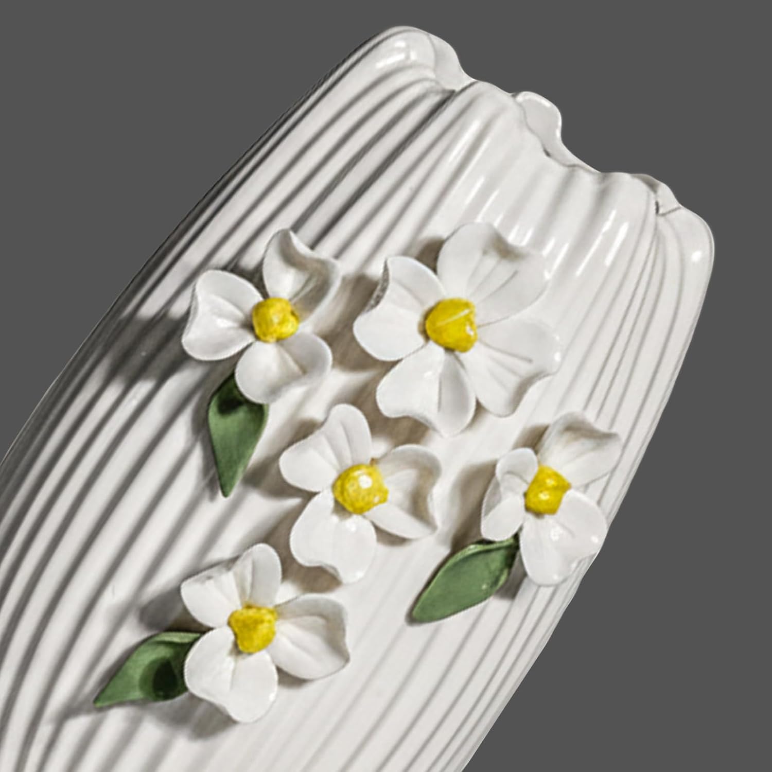 White Ceramic Vase / White and Yellow / 7 Inch