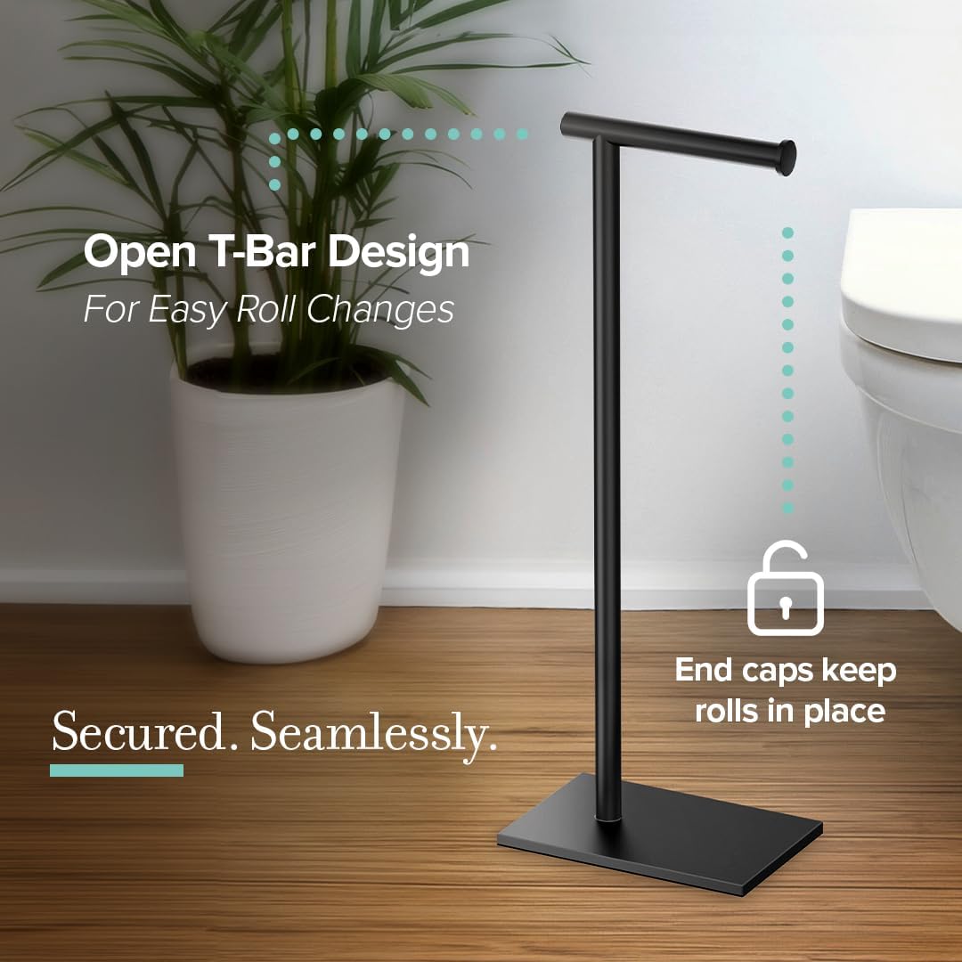 Gatco 1431MX Modern Square Base Toilet Paper Holder Stand, Matte Black, 22.25"H
