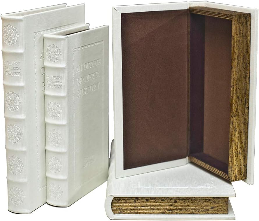 Faux Leather Book Boxes for Decoration Display Coffee Table and Shelf Décor / C105 L+S / White