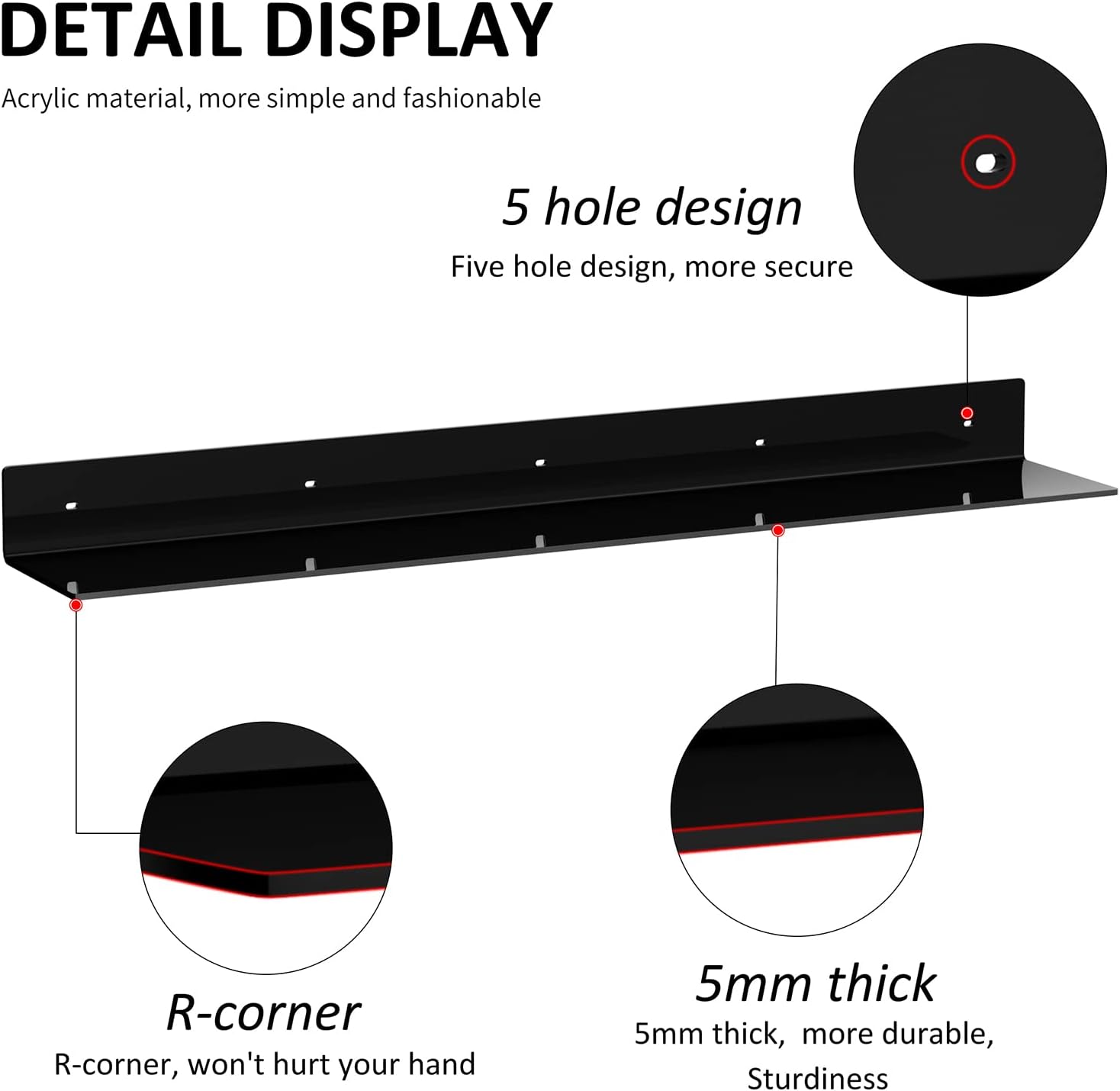 Sezanrpt 36 Inches Acrylic Wall Shelves 2 Pack, Floating Shelf for Wall Mounting, Acrylic Display Ledges for Funko Pop