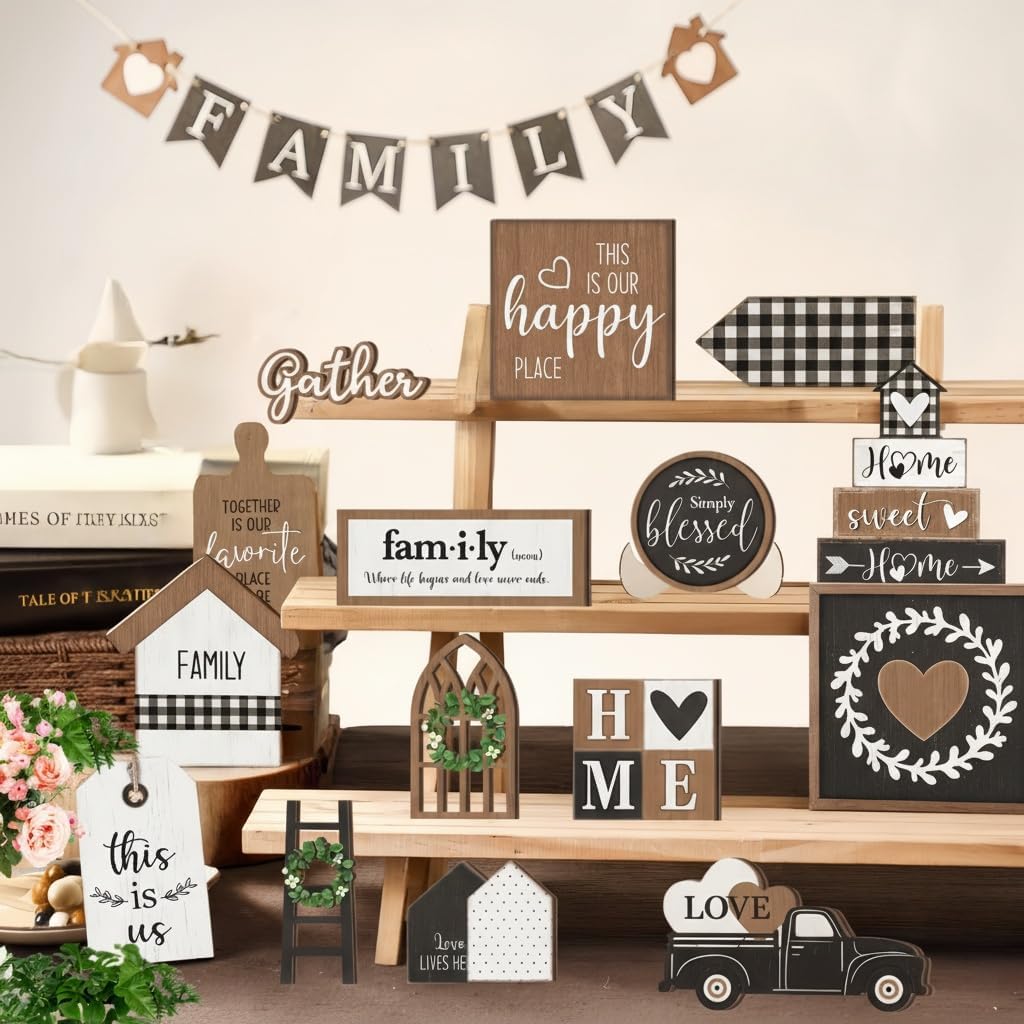 Farmhouse Tiered Tray Decor Set / 5.2 x 0.6 x 6.1 / Decorative Tray / Set of 24