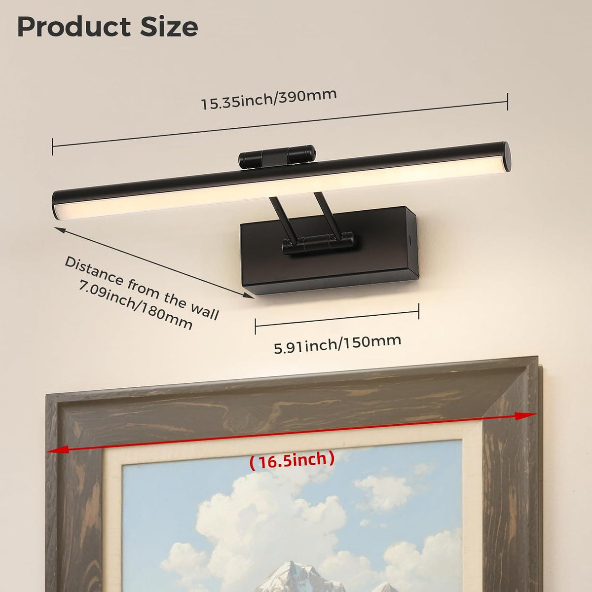 JUSHENG Picture Lights for Wall Battery Operated, Black 3CCT Dimmable Gallery Light with Detachable Battery and Timer